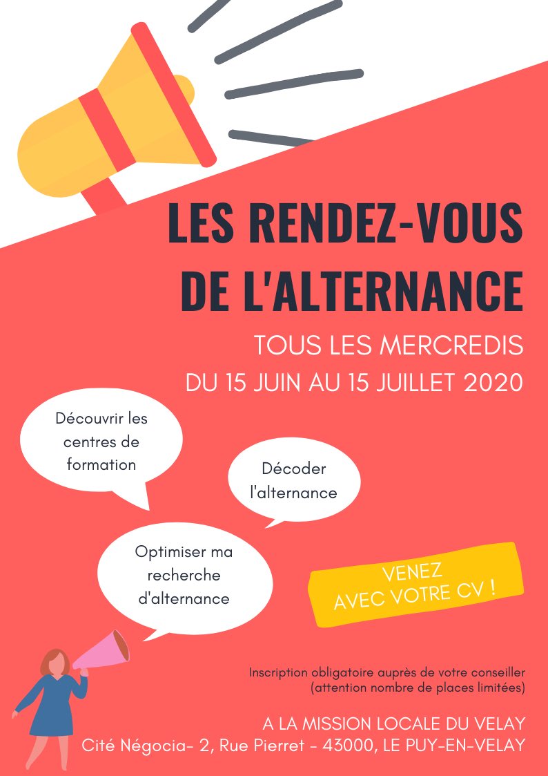 Les RDV DE L’ALTERNANCE débarquent dans notre Mission Locale !
Du 15/06 au 15/07 des organismes de formation vont intervenir dans nos locaux pour parler de l’alternance aux jeunes et répondre à toutes leurs questions.