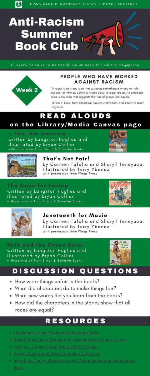 Long4theLibrary's tweet image. Week 2 of our Anti-Racism Summer Book Club focusing on people who have fought against racism. #irvingparkelementary #antiracism #gcslibrarymedia