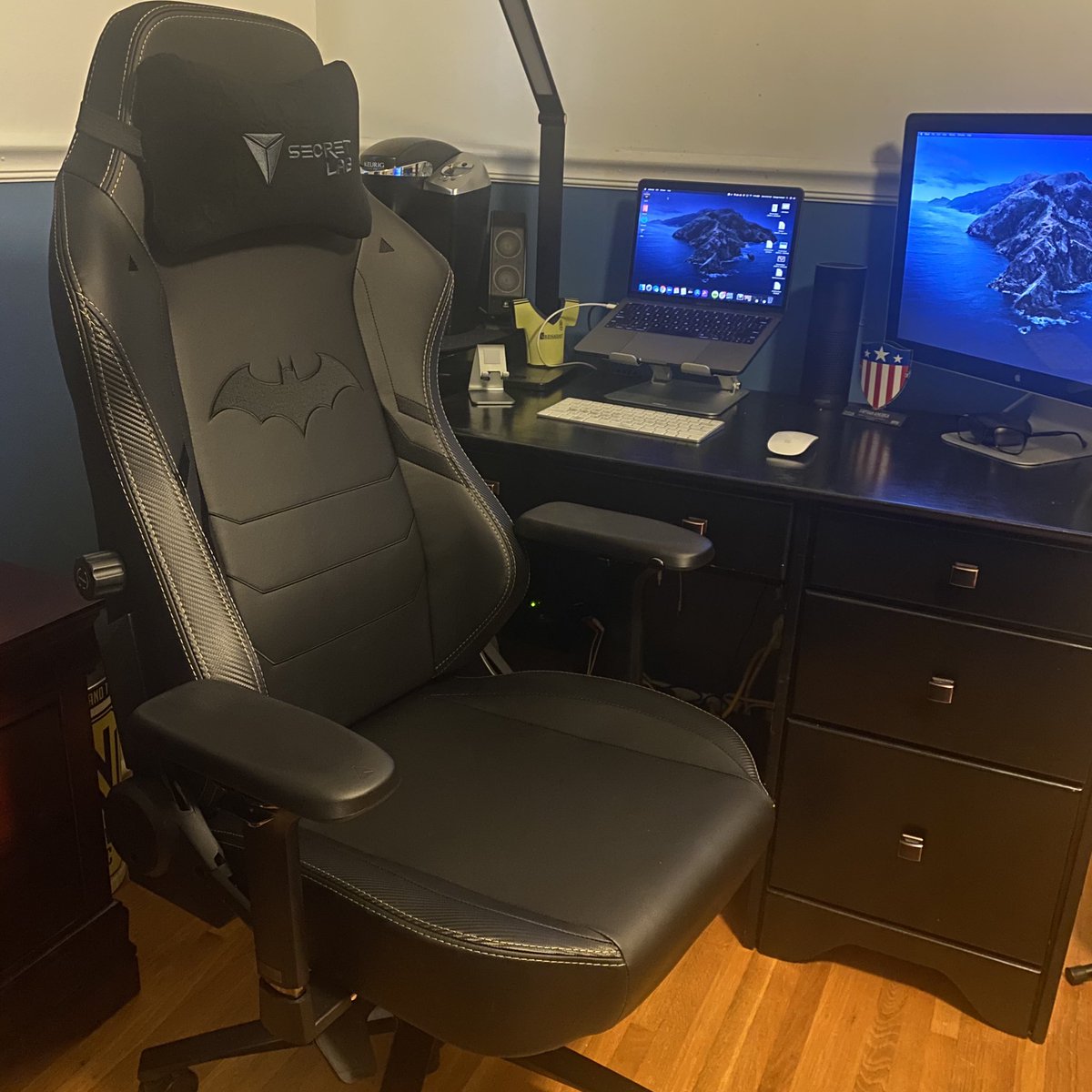 zimba95's tweet photo. She’s all set up! Thank you @secretlabchairs for hooking me up with these. My back’s already thanking me. Absolutely loving this upgrade! #secretlab https://t.co/Xd3OmZAfUk