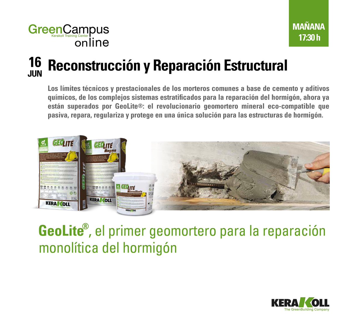 Mañana iniciamos el ciclo formativo de “Refuerzo Estructural”.
 
La formación sobre las nuevas tecnologías Green para la reparación y el refuerzo estructural.
 
INSCRIBETE en : strutturale.kerakoll.com/es/formacion/
 
*Formación Online gratuita
 
#GreenCampusOnline #refuerzoestructural #GeoLite