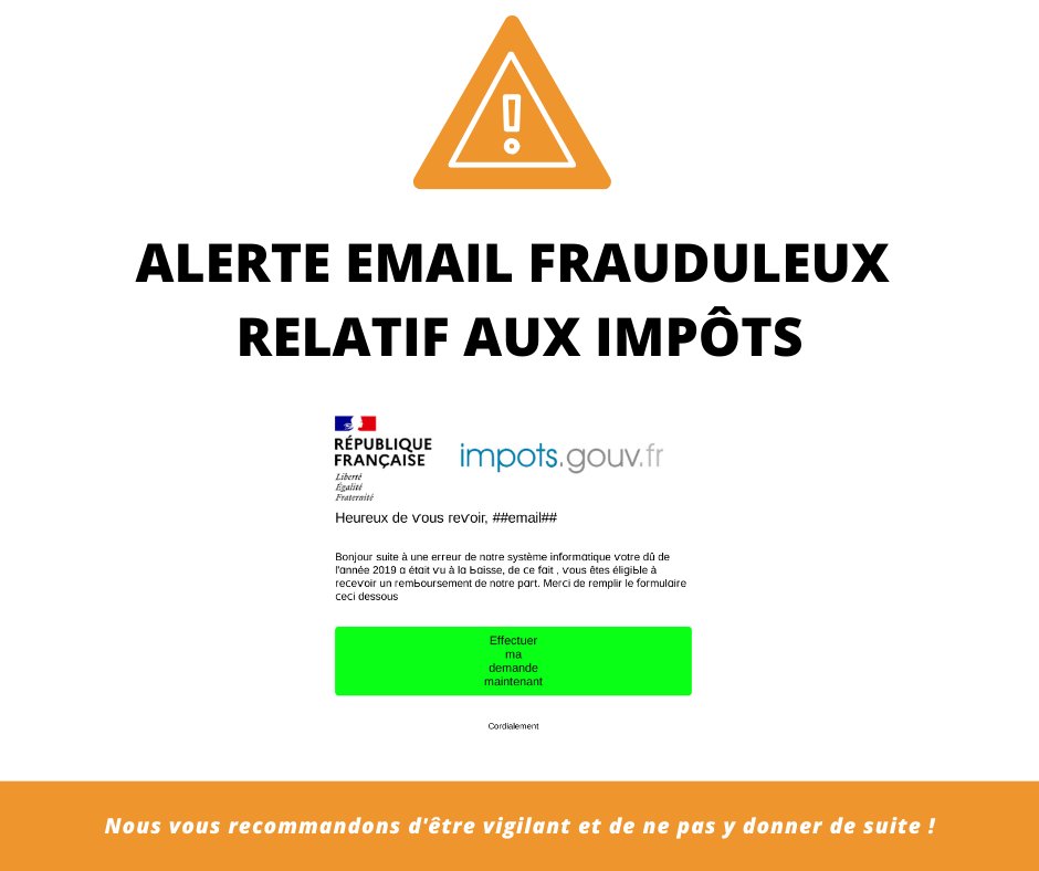 GeodeConseils's tweet photo. [ALERTE : EMAIL FRAUDULEUX - https://t.co/55rv9z3NG4]
Un #emailfrauduleux sévit actuellement. 
Le message semble provenir d’https://t.co/tw7Firft4v et vous invite à effectuer une demande pour recevoir un remboursement. 👇

Restez #vigilant et n'y donnez pas suite !
#CyberSecurity https://t.co/dYw0itA2Mu