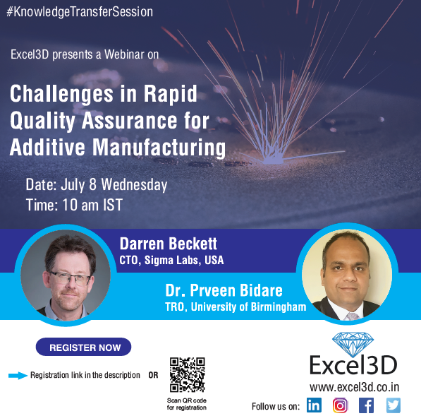Excel3D's tweet photo. You are invited to join the very first session by #SigmaLabs, the developers of #PrintRite3D® and #Excel3D, to explore the challenges involved in Quality Assurance in #Metal #3DPrinting. 
Block your seats today by registering on this link -
https://t.co/9EIzVuuoHf https://t.co/DDi8O9Ry0M