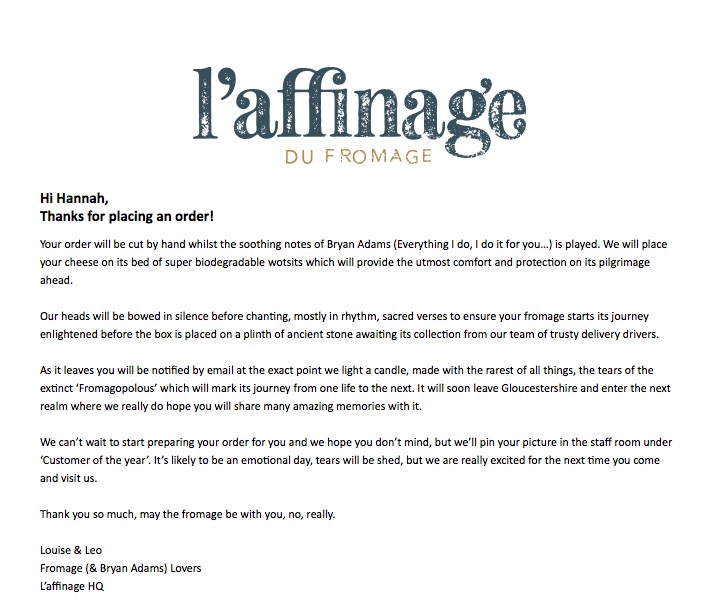 Now that's a confirmation email. Bravo, <a href="/Laffinagedufro1/">Laffinagedufromage</a> 🧀👏🏻 #copywritersunite