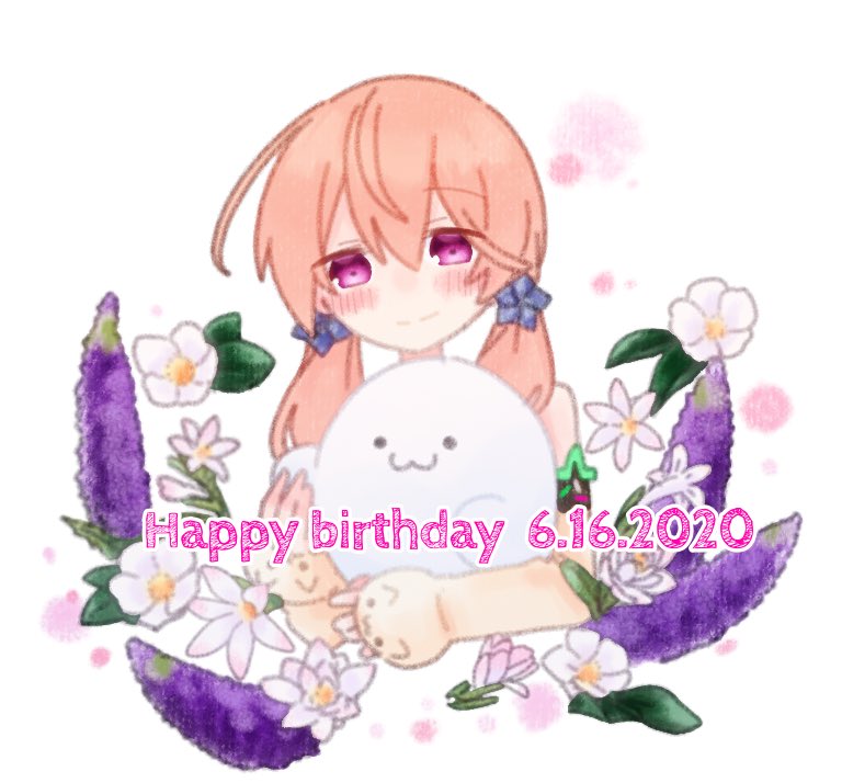 1girl flower twintails blush happy birthday solo smile  illustration images