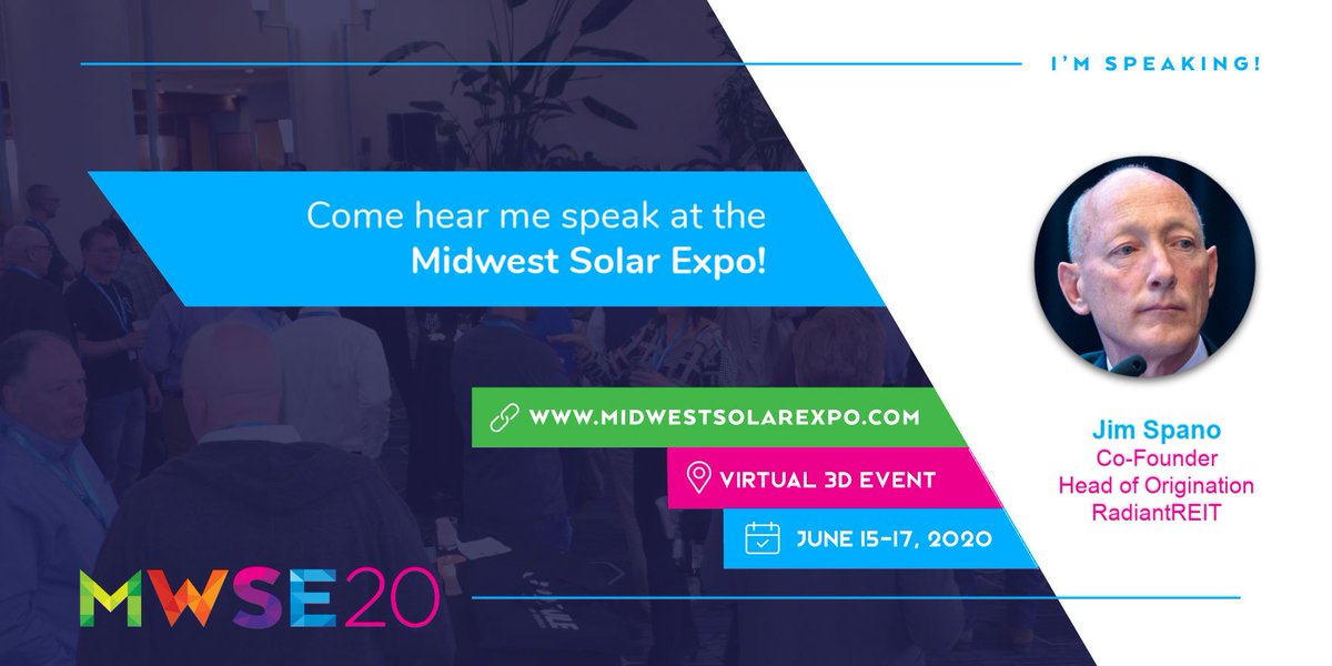 Radiant_REIT's tweet photo. The @MWSolarExpo 2020 on June 15-17 will be the first ever #solar conference held in a 3D virtual world. Register today to hear from our co-founder Jim Spano on the panel "Going Gridless: Solar + Storage Systems."
https://t.co/BwJ4TT3UOI

#MWSE20 https://t.co/J4xQv9EJHf