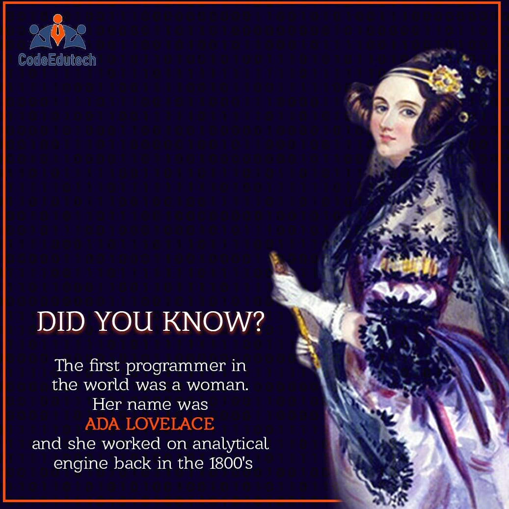 codeelearning's tweet image. The first Programmer in the world! 
.
.
.
#CodeEdutech #edtech #technology #future #artificialintelligence #robotics #coding #3Ddesignthinking #kidsactivities #kids #didyouknow #facts #programmer #iot #theworld #thefirst
