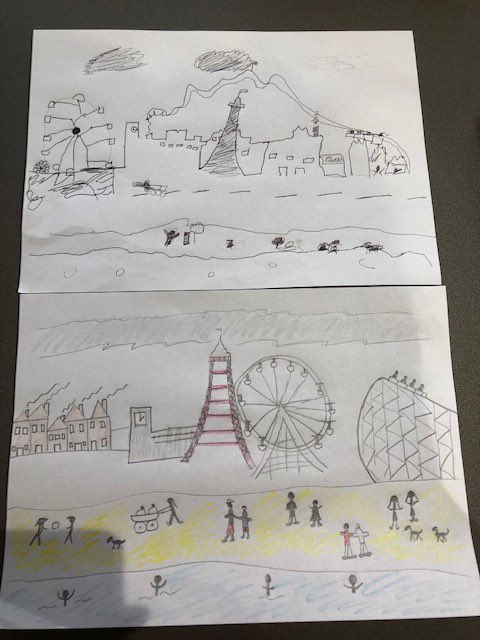sjvblackpool's tweet photo. In Year 3 we have been learning about L S Lowry. Not only have we created some brilliant factfiles on Purplemash but just look at some of the fantastic Lowry inspired pictures we’ve received from #SJVClass3H #SJVArt https://t.co/kTTCSrSSKK