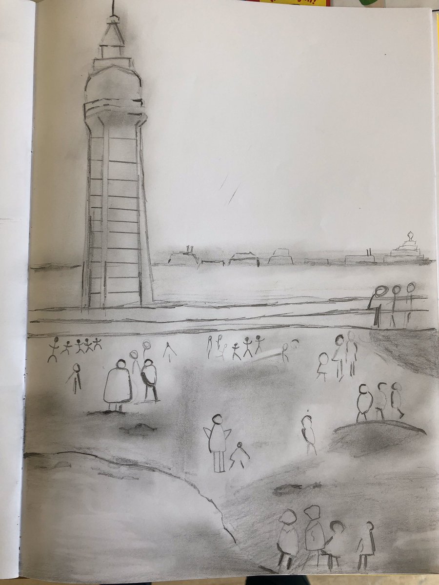 sjvblackpool's tweet photo. As part of our home learning in Art last week #SJVClass3M have  been busy creating L S Lowry inspired art too, based on our hometown of Blackpool. Keep sending us your fabulous work Year 3 #SJVArt https://t.co/DTh90ldTwr