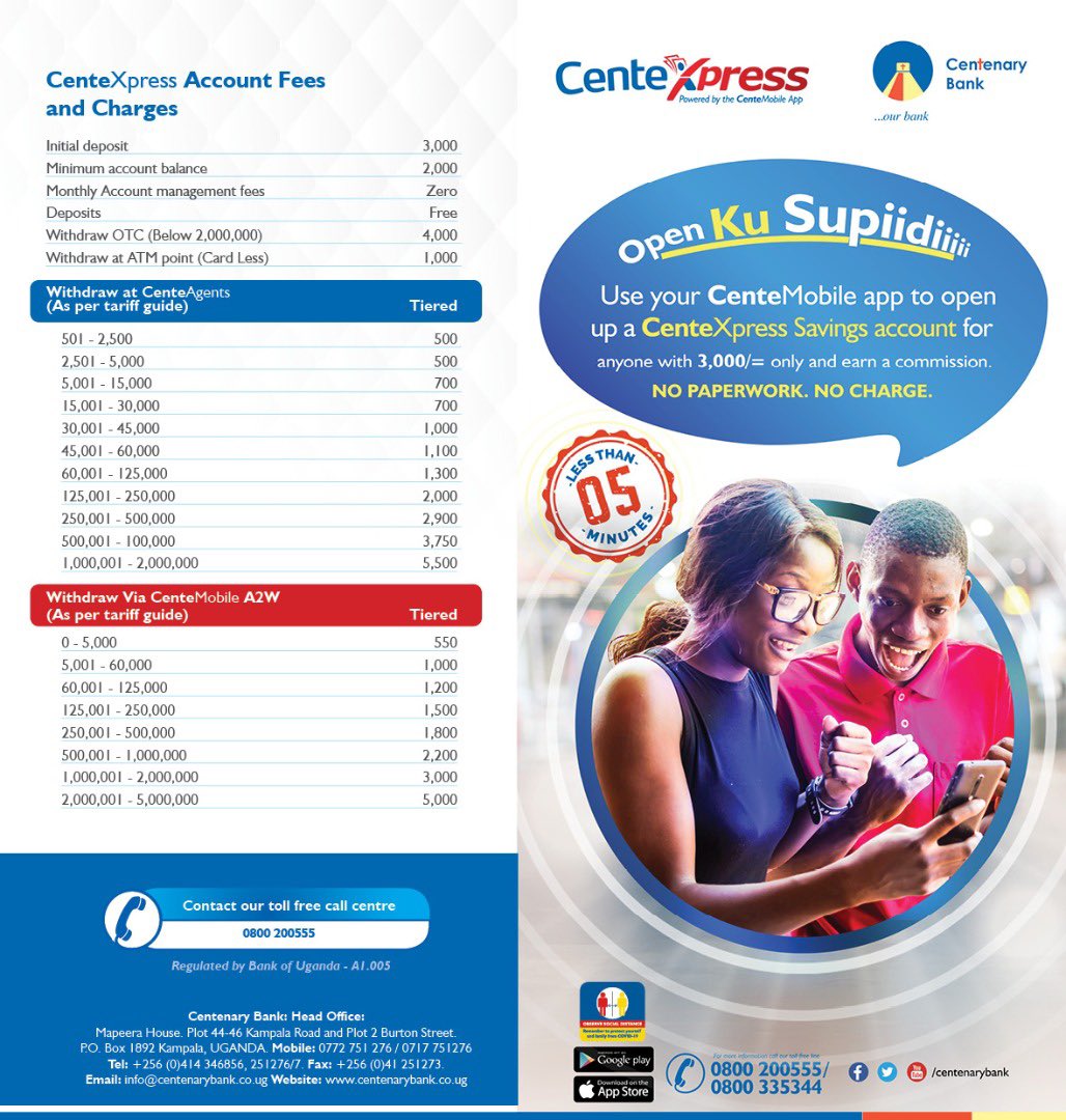 Lcmuha's tweet image. With your Cente Mobile App, you can open a #CenteXpress savings account for anyone at only 3K and even get a commission. A breakdown of the account fees and charges.