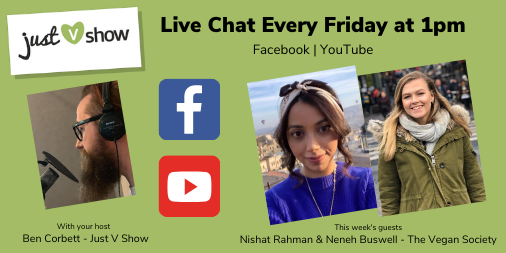 Just V Show (@justvshow) on Twitter photo This Friday is our series 1 finale! Did you know it's the 30th anniversary of <a href="/TheVeganSociety/">The Vegan Society</a>'s <a href="/vegantrademark/">Vegan Trademark</a>? We've got Nenah and Nishat coming in to tell us about the amazing work they do and to celebrate. Find out how you can get involved and even win some prizes! This Friday is our series 1 finale! Did you know it's the 30th anniversary of <a href="/TheVeganSociety/">The Vegan Society</a>'s <a href="/vegantrademark/">Vegan Trademark</a>? We've got Nenah and Nishat coming in to tell us about the amazing work they do and to celebrate. Find out how you can get involved and even win some prizes!
