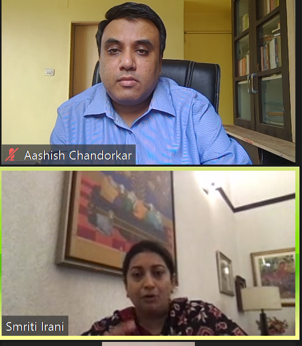 c_aashish's tweet photo. Had a great discussion w/ Minister @smritiirani on #BharatKiCharcha yesterday. She talked about India's journey to becoming a prominent PPE producer.

Hon'ble Minister also suggested my 7-month old DP didn't look like me so I have changed it 😊

Thanks @dhaval241086 for inviting. https://t.co/vnQguPiki7