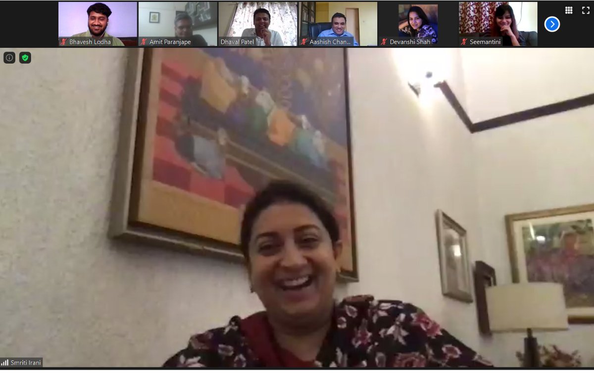 c_aashish's tweet photo. Had a great discussion w/ Minister @smritiirani on #BharatKiCharcha yesterday. She talked about India's journey to becoming a prominent PPE producer.

Hon'ble Minister also suggested my 7-month old DP didn't look like me so I have changed it 😊

Thanks @dhaval241086 for inviting. https://t.co/vnQguPiki7