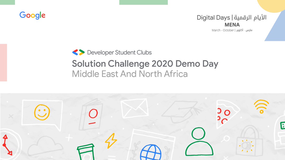 #MENADD #SolutionChallenge2020 #MENA

سيتنافس أفضل 30 فريق طلبة على المركز الأول في منطقة الشرق الأوسط وشمال إفريقيا!

سيقدم كل فريق عرضًا مباشرًا لحكام محليين! 

9 - 11 مساءً بتوقيت دبي مباشر
نصف النهائي: 23, 24 و 25 يونيو
النهائي: 27 يونيو

ترقبونا: YouTube.com/GDGMENA
