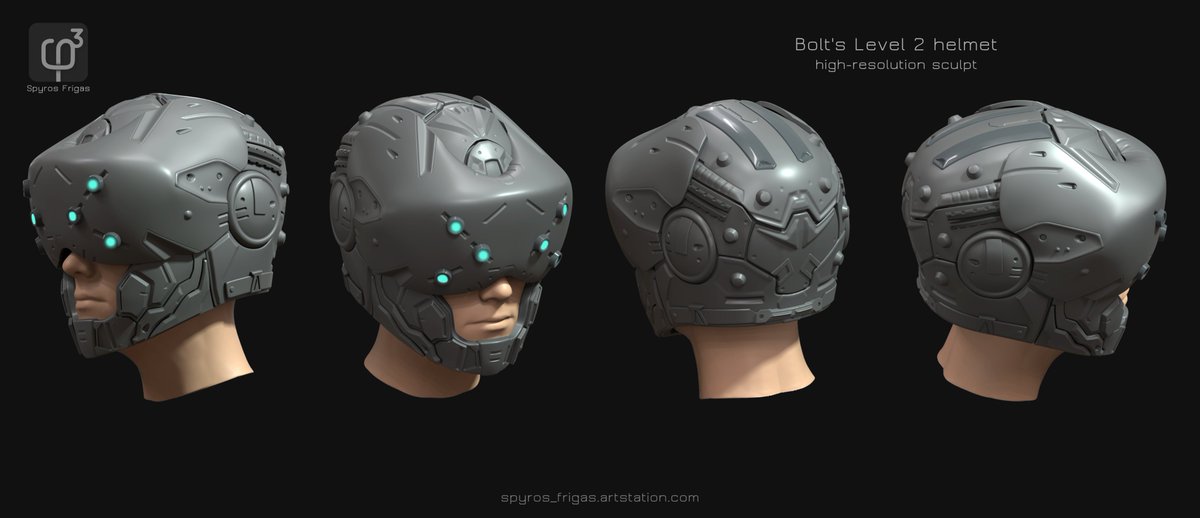 SFrigas's tweet image. High polygon sculpt of the Level 2 helmet for the character of Bolt for Black Ice Studio's game "Revenants". Modeled with Maya and 3DCoat. #Maya #3DCoat