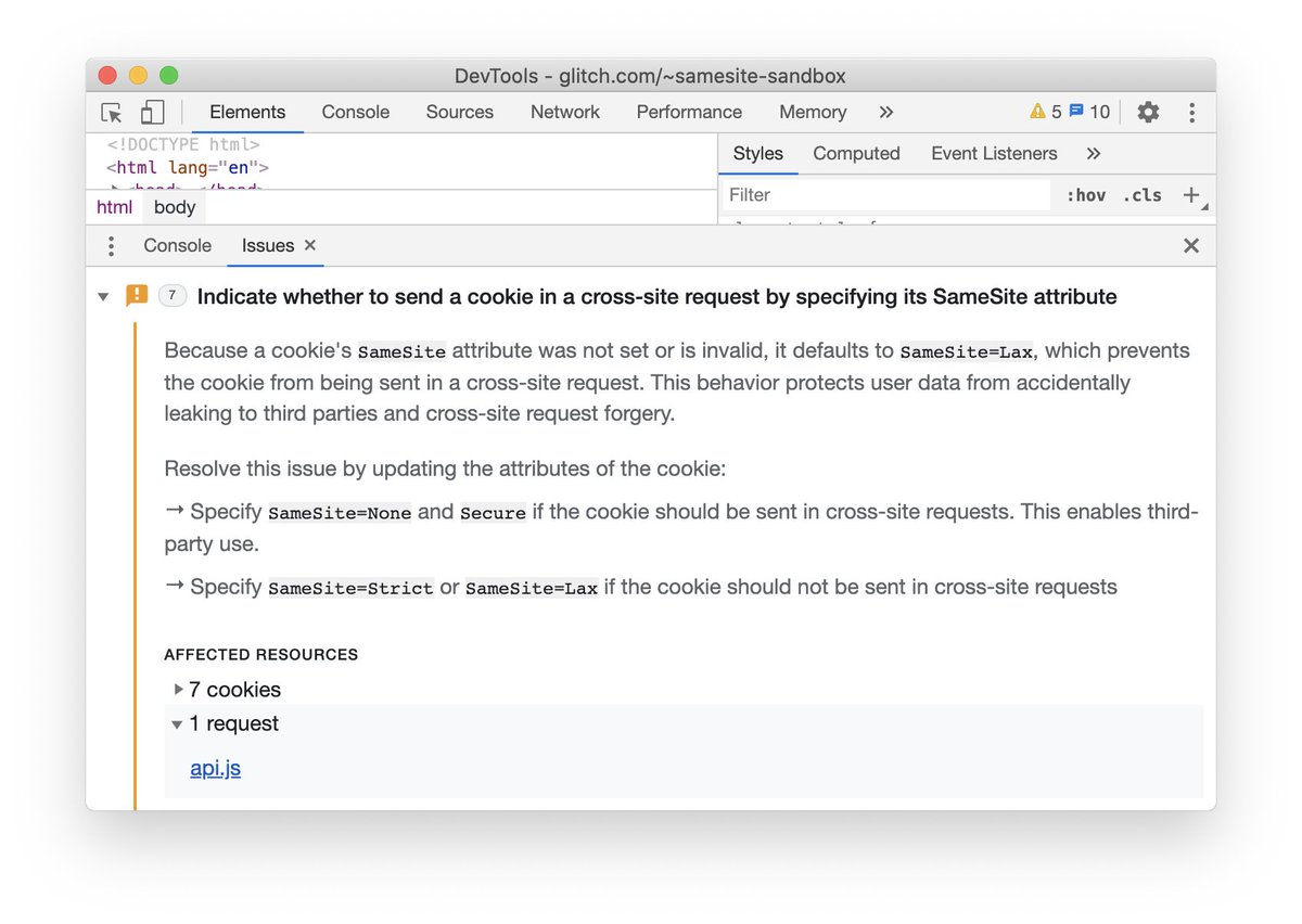 We realize how cluttered warnings on the console can be.

In Chrome 84, we are starting to organize warnings in the new Issues tab, with actionable guidance and links to resources within DevTools.

We hope that this helps you find and fix problems.

developers.google.com/web/tools/chro…