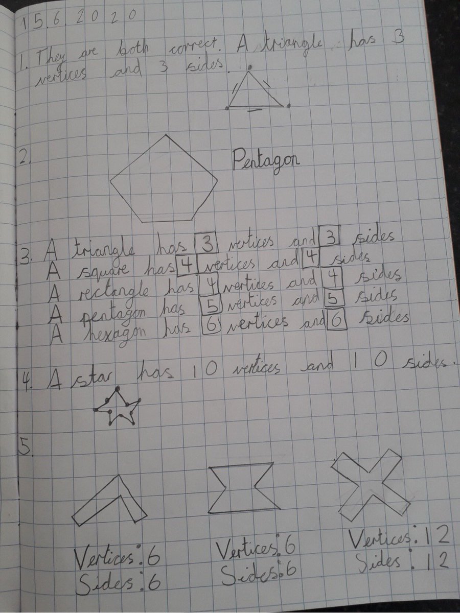 BarnOwls_HMCS's tweet image. Really impressed with the depth of understanding shown when counting sides and vertices on 2D shapes. 🔴◾️🔺
Well done Year 2!🤩 #MathsEveryoneCanAtHome #proud @WhiteRoseMaths @Garbett_HMCS