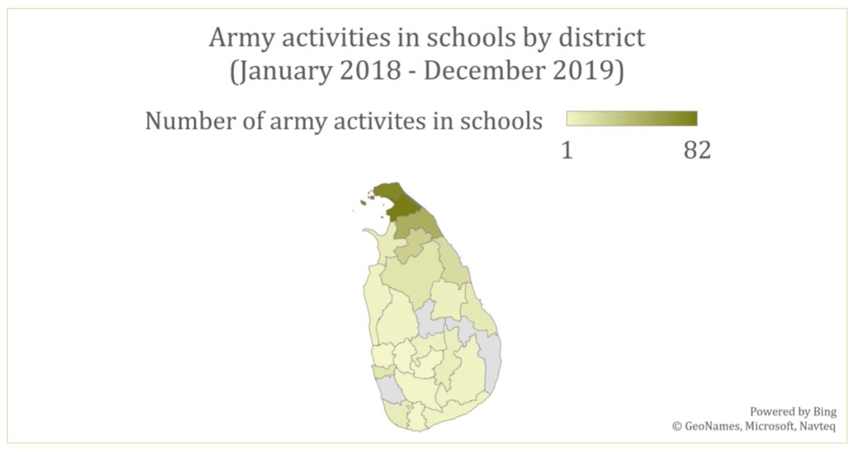 SLcampaign's tweet photo. In the period covered, we recorded a total of 351 occasions where troops visited schools in Sri Lanka or were involved in school activities. That’s just under one interaction every two days. https://t.co/RU1zgkXX7z