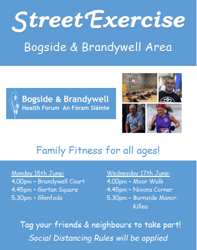 BBHealthForum's tweet photo. STREET EXERCISE REMINDER π€ΈββοΈπ€Έ
Today we will be:
4 pm Brandywell Court
4.45 pm Gartan Square
5.30 pm Glenfada Park
SOCIAL DISTANCING WILL APPLY
Tag your friends and neighbours!!
#streetexercise #physicallyactive #boostyourmood https://t.co/vjDyjg0knJ