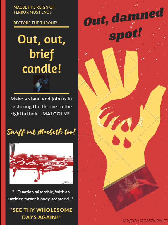 ms_elliottSJH's tweet photo. Protest posters have taken the world by storm as people fight for what is right. In light of this, the 3U students created their own posters to fight with the rebellion and against Macbeth. Check out their awesome work! #ocsbenglish #protestposter #media #macbeth @StPeterOCSB https://t.co/yTHWkhsQDu