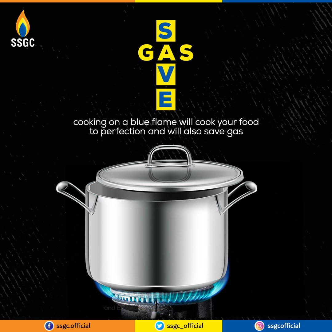 SSGC_Official's tweet photo. Cooking on a blue flame will cook your food to perfection and it will also save gas.
#SSGC #BlueFlame #SaveGas #GasConservation https://t.co/XOhbFtLDIU