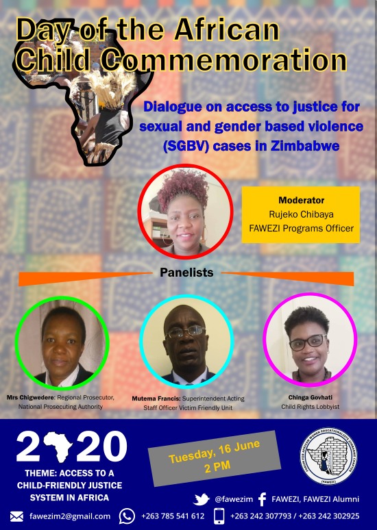 FAWEZim's tweet image. Tomorrow @FAWEZim  will be joining the rest of the continent in observing the Day of the African Child #dayoftheafricanchild . Join our discussion on zoom on  access to justice for Sexual and Gender Based Violence cases in Zimbabwe.
zoom.us/j/91211426657?…