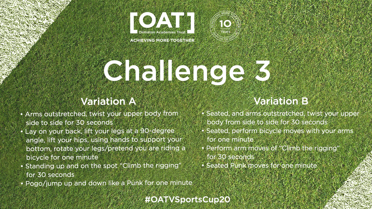 Venture_SU's tweet photo. Week 3 of the OAT Virtual Sports Cup. Great effort last week, let's see if we can do even better this week. Send all your entries to Mr Waters @OrmistonVenture @Venture_Innov8 @Venture_Create @Venture_Aspire @Venture_Achieve #OATVSportsCup20 https://t.co/QzUePb1Dxr