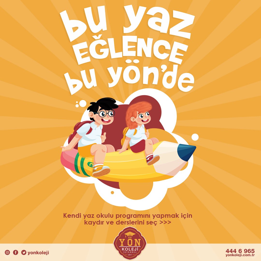 YonKoleji's tweet photo. Bu yaz eğlence bu yön’de. Birbirinden eğlenceli etkinliklerden istediklerini seçerek yaz okulu programını oluşturabilirsin. Detaylı bilgi için bizimle iletişime geçin. Hadi, eğlence seni bekliyor... #YönKoleji #YazOkulu https://t.co/wfUq3Btg3W