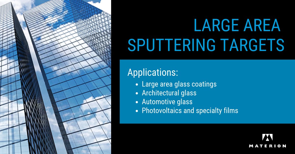 MaterionCorp's tweet photo. Materion’s large geometry and rotary #sputteringtargets deliver uniform coverage for #thinfilmdeposition applications: large area glass coatings, architectural glass, automotive glass, photovoltaics and specialty films. Chat with an expert today: https://t.co/yIO5JQ2H01 https://t.co/1WsDOxT3U2