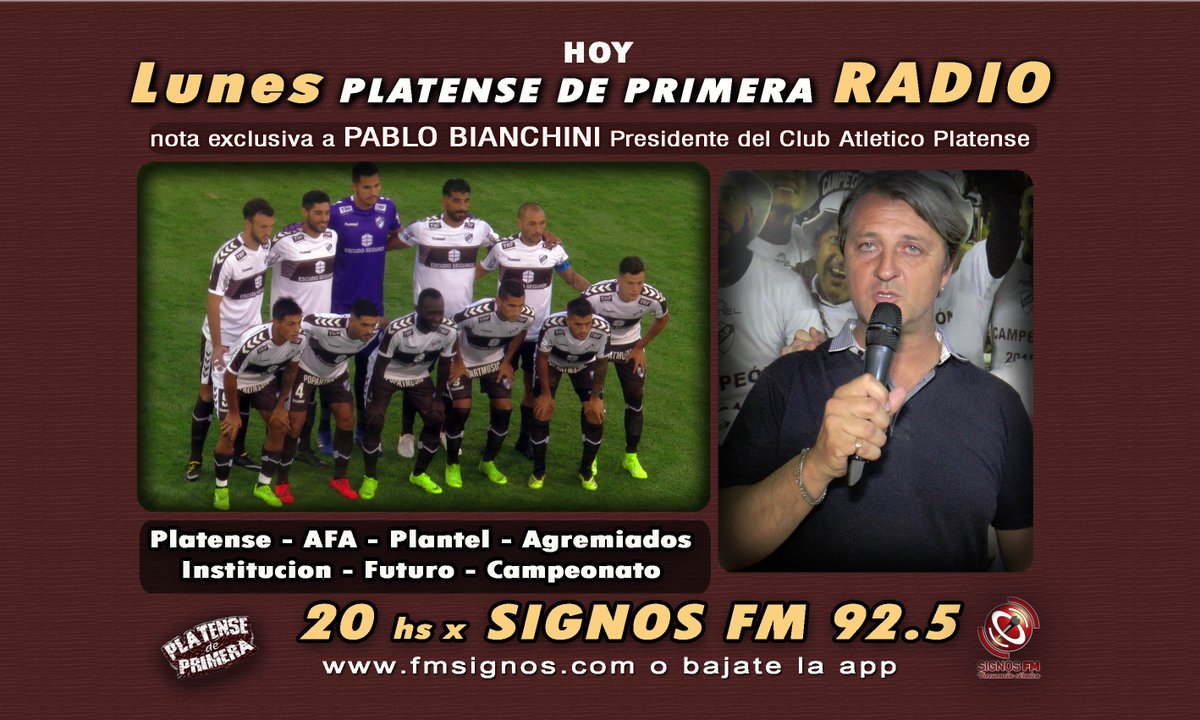 tensedeprimera's tweet photo. Hoy 20 hs x FM SIGNOS 92,5 apps y https://t.co/3EhQJPfrl3 imperdible PABLO BIANCHINI Presidente del Club Atlético Platense, un panorama de la actualidad de la institución, plantel y demás EXCLUSIVO en #PLATENSEDEPRIMERA #Platense #Radio #saavedra #CAP #PRESIDENTE #nota #FMSIGNOS https://t.co/uUNN6FP0jR