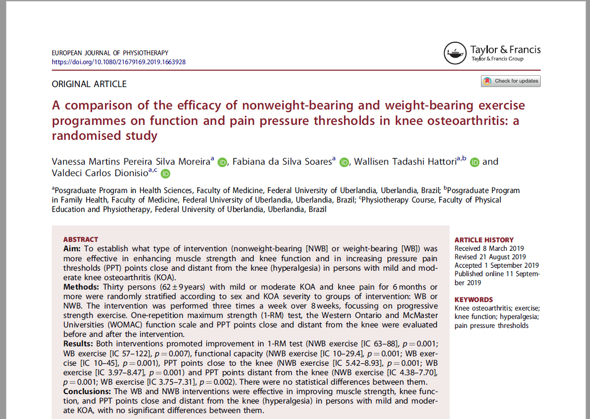 PhysioMeScience's tweet photo. A comparison of the efficacy of nonweight-bearing and weight-bearing exercise programmes on function and pain pressure thresholds in knee osteoarthritis: a randomised study

👀👀👇👇

https://t.co/jELUs0hosT https://t.co/X4KZTmIUnB