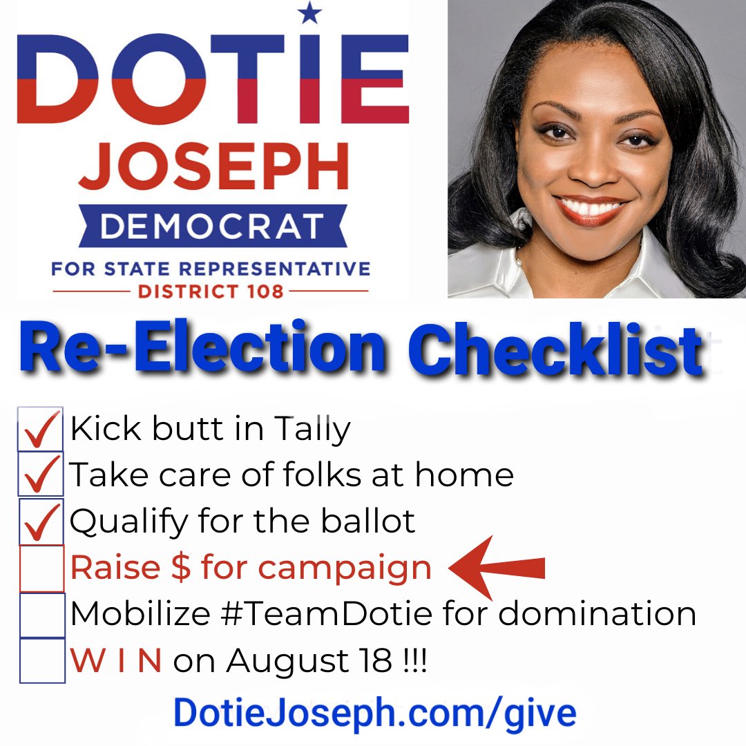 RepDotieJoseph's tweet photo. I've done my part, now I NEED YOUR HELP.  People vote in my race July &amp; August so please pitch in what you can NOW. 

Political advertisement, paid for and approved by Dotie Joseph, Democrat for State Representative,  District 108. https://t.co/zt0nU6w7E1