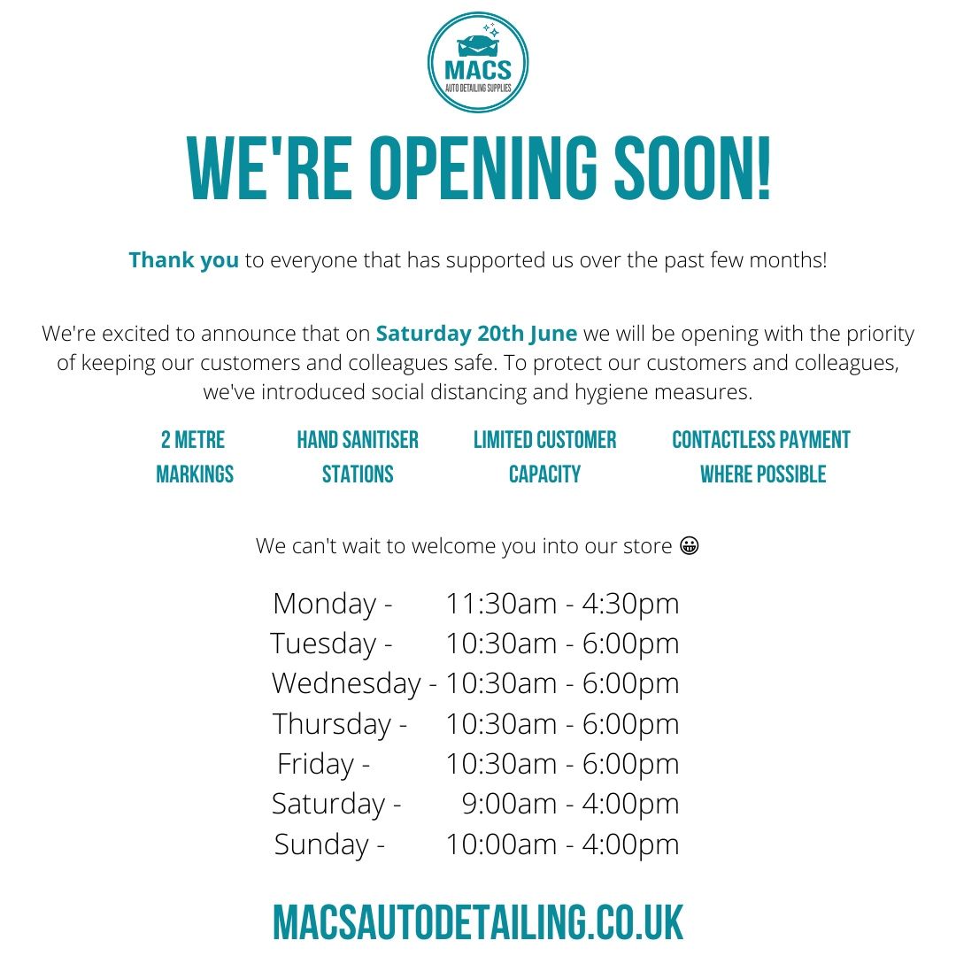 macsautodetail's tweet photo. ๐จ Weโre opening soon! ๐จ
Thank you to everyone who has supported us! Weโll see you on Saturday ๐๐คฉ
#cardetailing #detailing #gyeon #detailed #cleancar #carcleaning #cars #autoglym #poorboys #alchemy #angelwax #autobrite #bilthamber #invisibleglass #MACS #meguiars #valetpro https://t.co/INpY1jvqO5