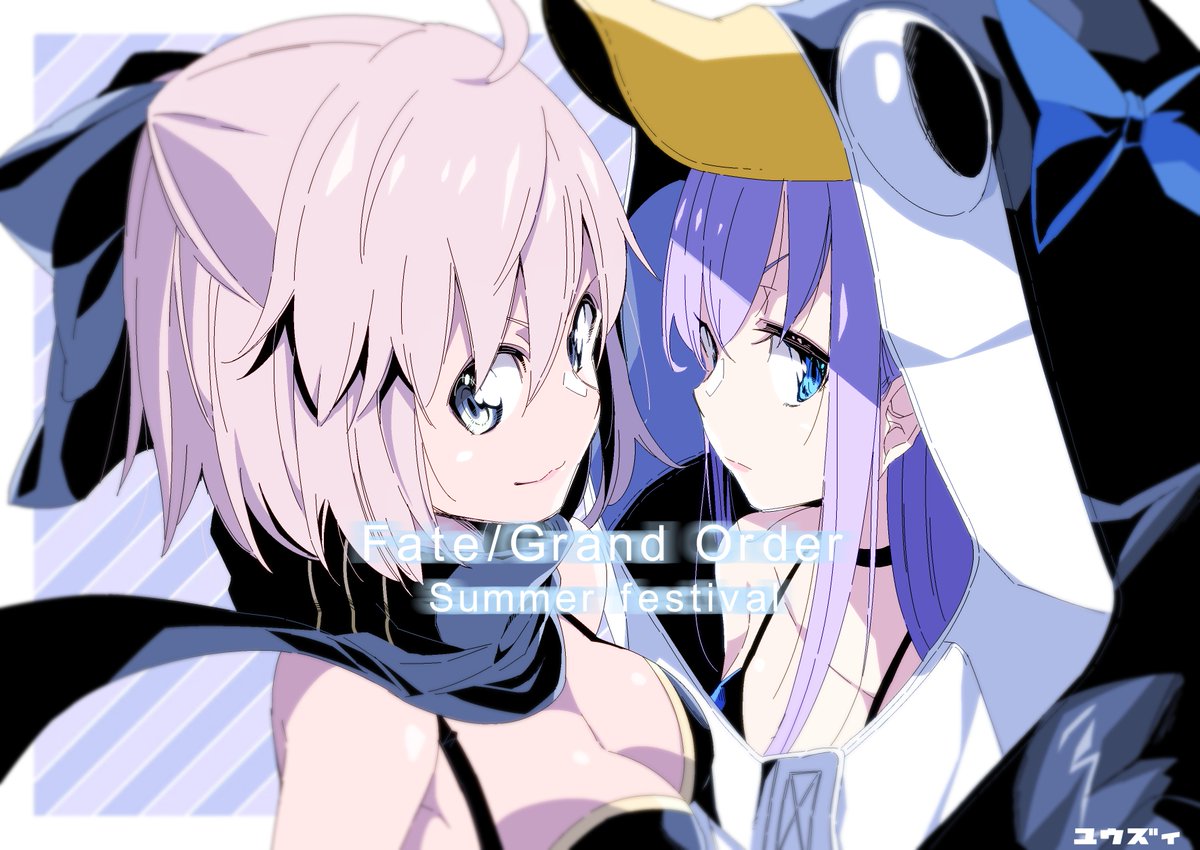メルトリリス(Fate) ,謎のアルターエゴ・Λ ,meltryllis_(swimsuit_lancer)_(first_ascension)_(fate) ,沖田総司 「水着沖田さんとラムダリリスのピックアップ始まりました!無理しない程度に回しましょ」|ユウズィ 異世界のんびり農家の日常連載中のイラスト