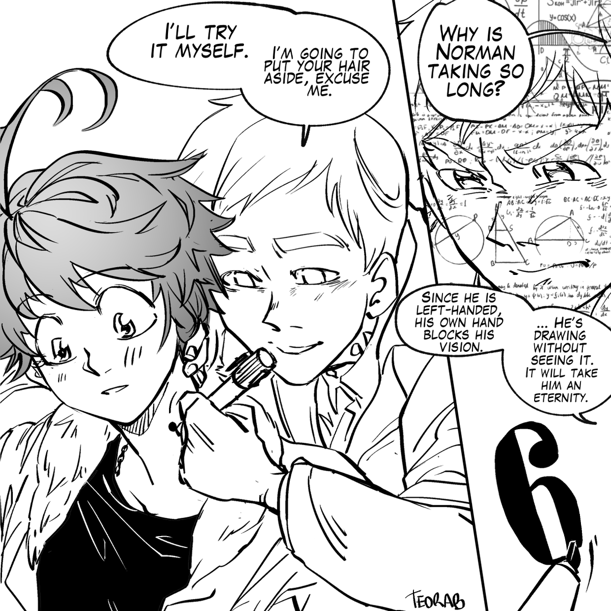 TeoraB's tweet photo. Me resulta irónico que la marca que los identificaba como condenados resulte parte de la identidad.

(mis) Extras ep181

izq-->der
Trad @shulishulai

#TPN #ThePromisedNeverland #yakusokunoneverland  
#고마웠어_약속의네버랜드  #約束のネバーランド https://t.co/p8OPiS9WFV