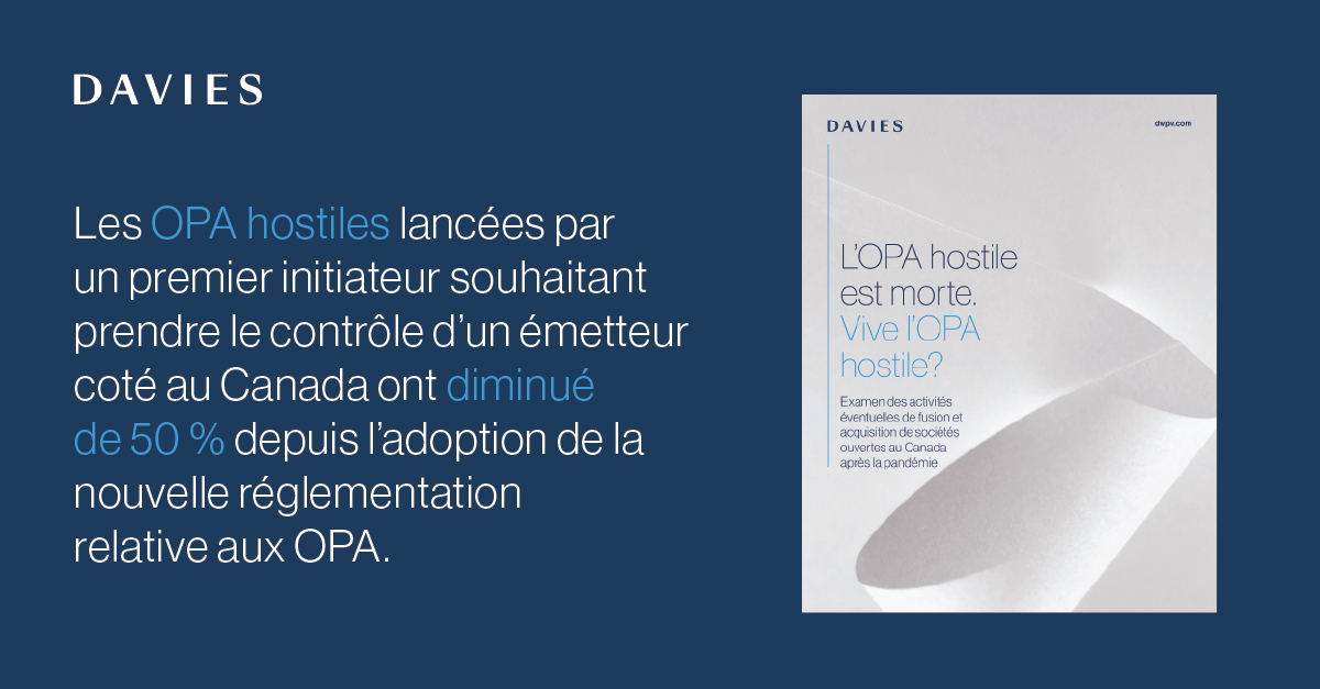 Quatre ans après la modification en profondeur de la réglementation relative aux OPA au Canada, quels changements peut-on constater dans le secteur des fusions et acquisitions de sociétés ouvertes? Voir notre analyse : bit.ly/2AlOTxO #offrespubliquesdachat #MandA