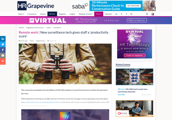 METRecLondon's tweet photo. New surveillance tech gives staff a 'productivity score' | #hr | #tech | #productivity https://t.co/4mhdeEovS0 https://t.co/RxfqKaYGIm