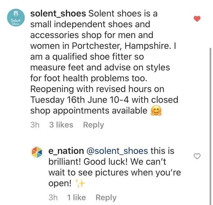   Good luck to  @ShoesSolent who will be  #OpenforBusiness tomorrow! If you’re a small business that’s open or reopening soon, reply to this thread!