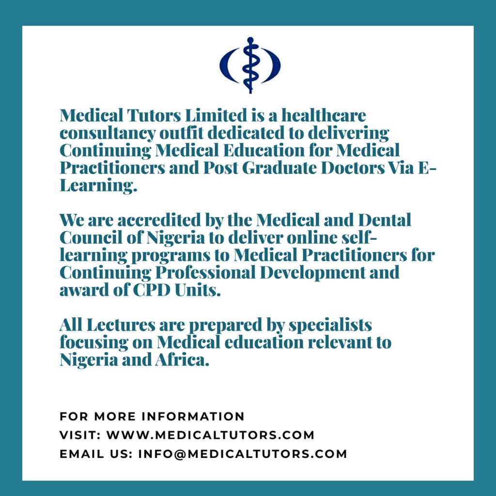 We are accredited by the Medical and Dental council of Nigeria to deliver continuing medical education to healthcare professionals to earn CPD units. Module 2 runs between July-December 2020. Contact us for more details #elearning #onlinecourse #nigeriandoctors #nigeriahealthcare