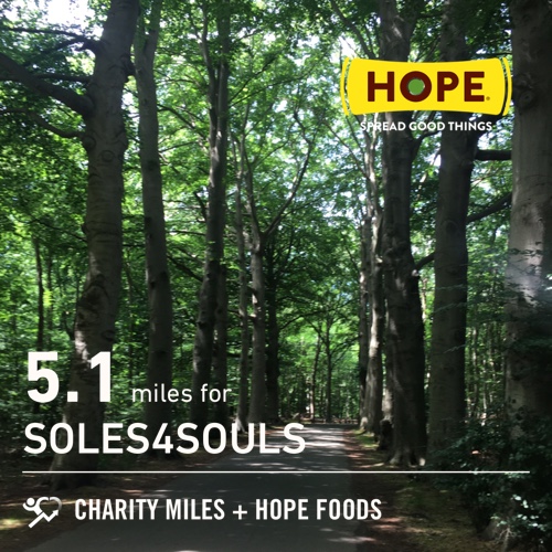 5.1 <a href="/CharityMiles/">Charity Miles</a> for <a href="/soles4souls/">Soles4Souls</a>. Thx <a href="/HopeHummus/">Hope Foods</a> for sponsoring me! #SpreadHope