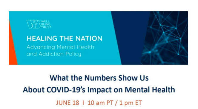 Webinar:  What the Numbers Show Us About COVID-19's Impact on Mental Health 
 June 18 at 10 am PT/ 1pm ET
Register here ow.ly/59sO50A38eE
<a href="/WellBeingTrust/">Well Being Trust</a> #win4equity