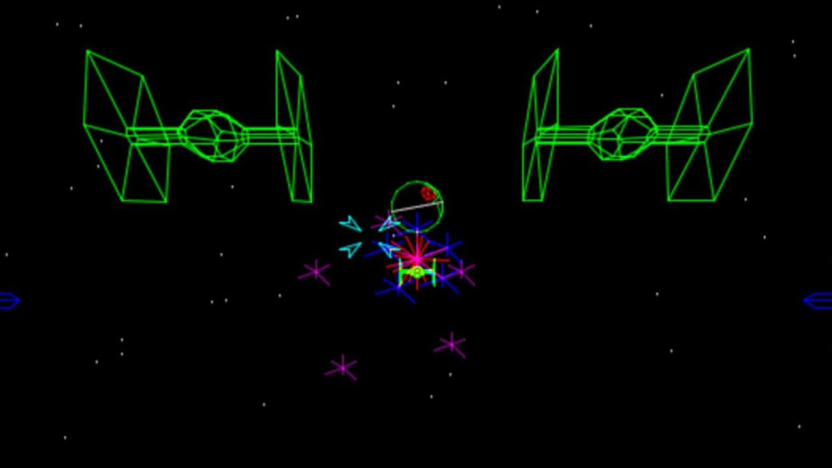 1983The famous arcade machine Star Wars, by Mike Hally and Atari. This legendary game, with vector graphics, will then be converted on all kinds of consoles.