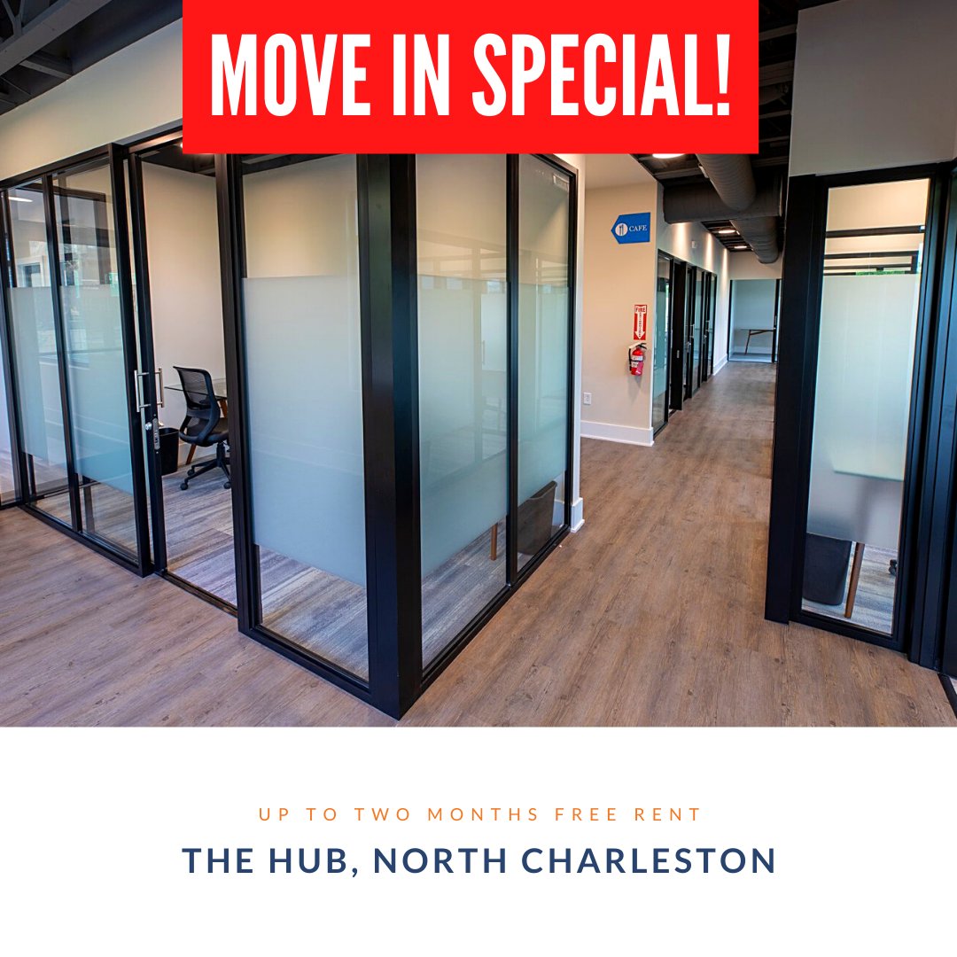 hub_workspaces's tweet image. MOVE IN SPECIAL: Up to Two Months Free Rent! 

Come check out The Hub Collaborative Workspaces at 8887 Old University Blvd, North Charleston or online at hubexecutiveworkspaces.com. 

Contact us for more info: info@hubexecutiveoffices.com or 843-410-2614

#thehubnorthcharleston