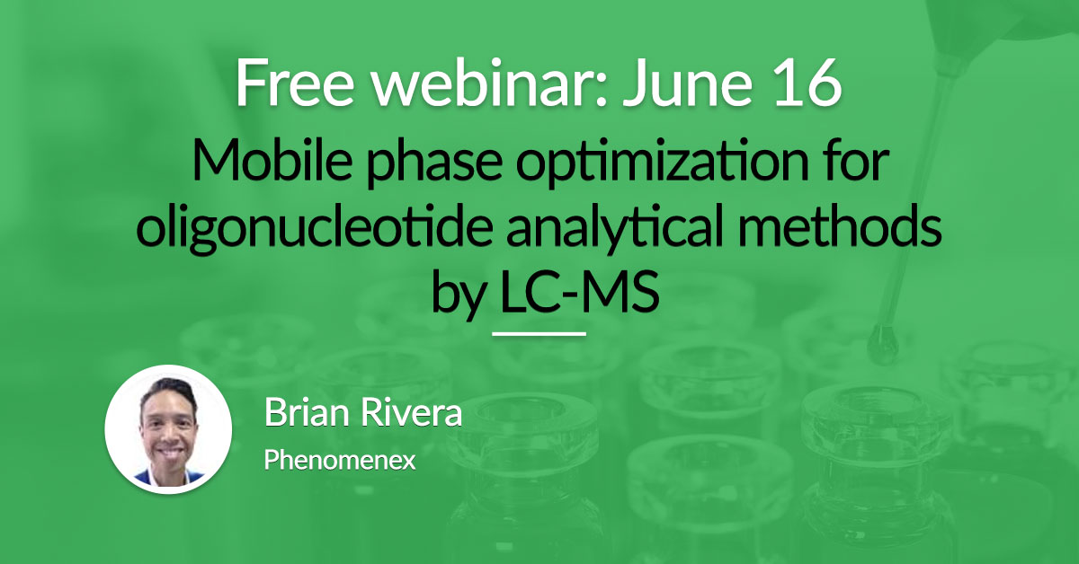 SelectScience's tweet image. Last chance to register! &apos;Mobile phase optimization for oligonucleotide analytical methods by LC-MS&apos; will be live tomorrow from 16:00 BST / 17:00 CEST / 08:00 PDT / 11:00 EDT. Reserve your place: bit.ly/2Ud55rI 

#webinar #virtualevent #BacktotheLab @Phenomenex