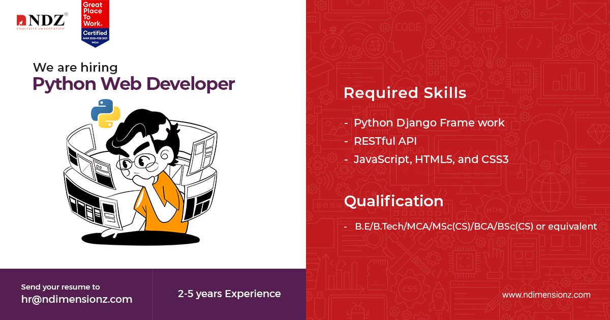NDZCO's tweet image. We are looking for an expert in Python to build highly responsive web applications with 2+ years of experience.
For more details, check: ndimensionz.com/careers.php
#NDZJobs #PythonWebDeveloper #JobOpenings #JobsInKochi