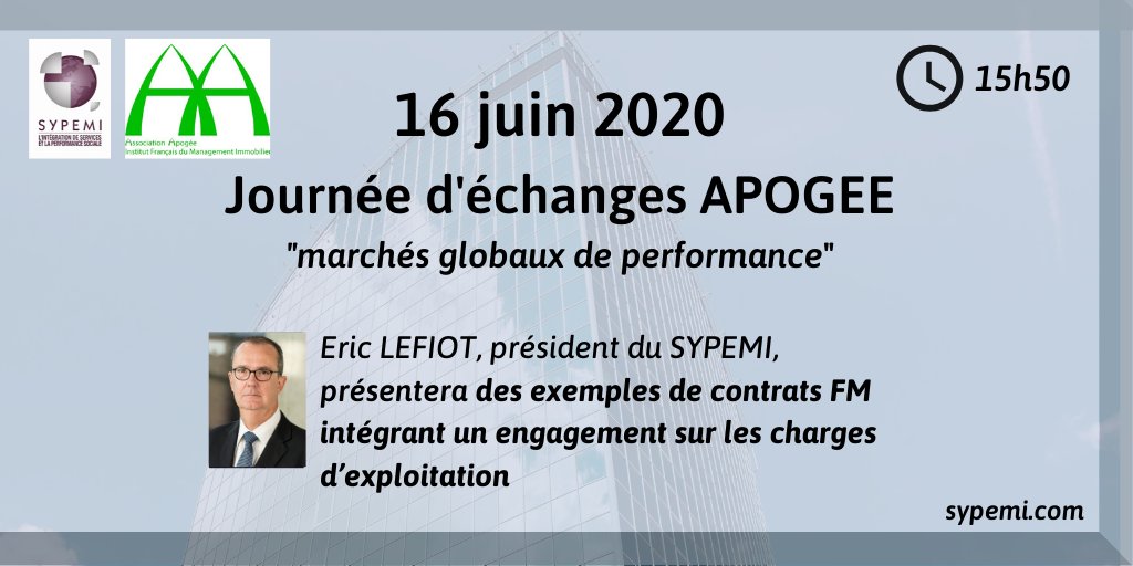 [#EVENEMENT] Le #SYPEMI participe à la "journée Apogée" organisée par l’Association Apogée avec l’intervention d'Eric LEFIOT – président du SYPEMI - où il présentera des exemples de contrats #FM intégrant un engagement sur charges d'exploitation
➡️bit.ly/3faT3Hs