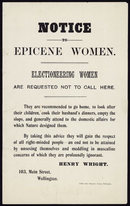 Anti-women's suffrage propaganda paints women as men to express a deep fear that women's rights will a) imply an attack on men, and b) lead to the end of the sexes, which must be protected at all costs. Sound familiar? Note the use of 'epicene' and 'unsexing' here. 6/