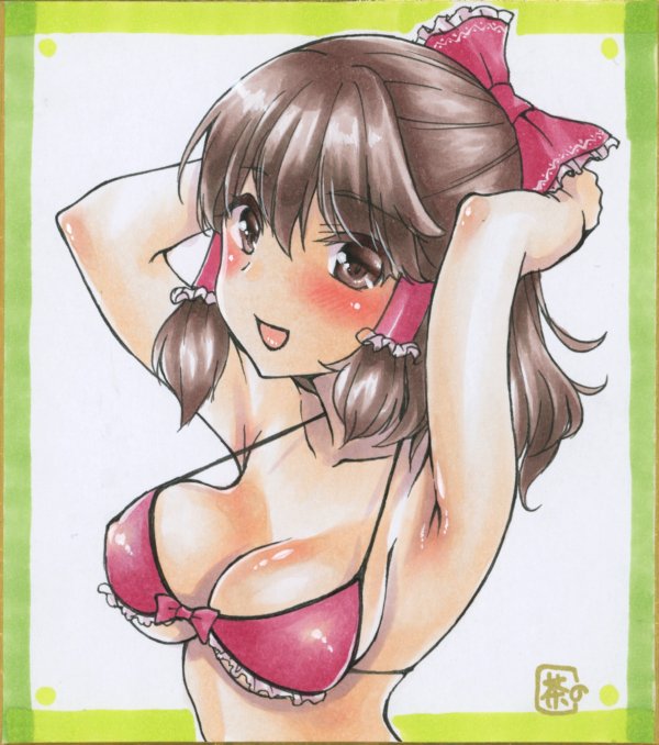 #深夜の真剣お絵描き60分一本勝負 (フリー)
#博麗霊夢 
水着霊夢さん 腋 