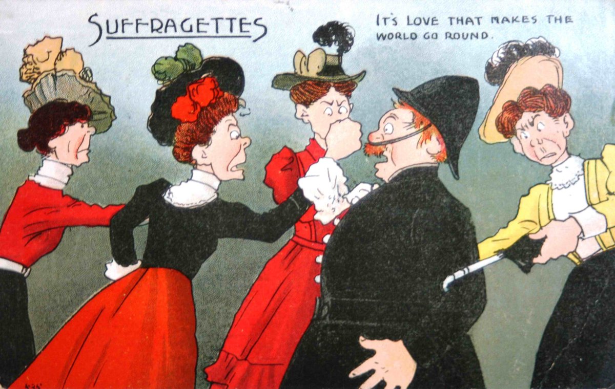 It's not just in their homes and relationships that women are shown to be violent. They also regularly feature as a violent mob, as criminal - attacking the police and defacing buildings - and as enacting wanton destruction. Check out how 'militant suffragettes' are described. 8/