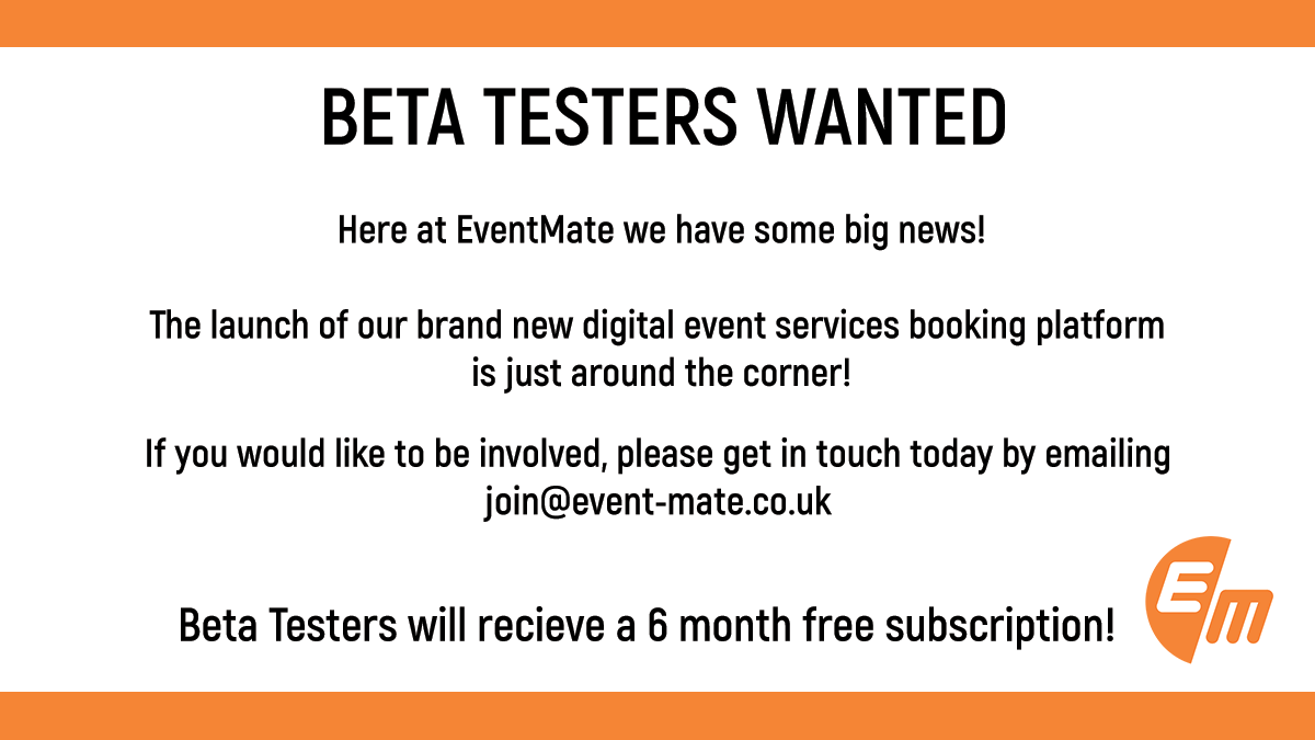 Beta Testers get in touch! EventMate is working towards regenerating the #UKEvents Industry - Help us help you today!