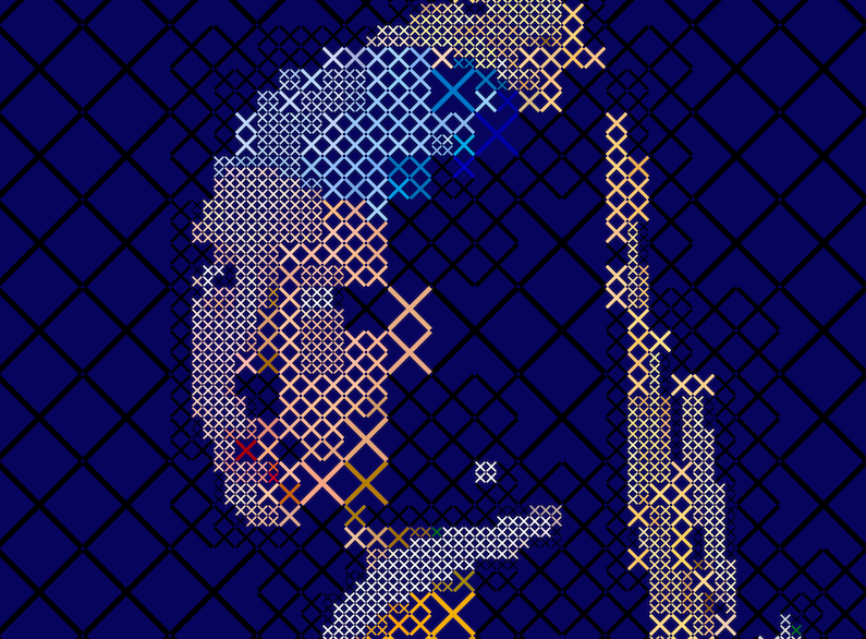 bloomingdata's tweet photo. Girl in stitches #vermeer #creativecoding https://t.co/DSxHYJSF8p